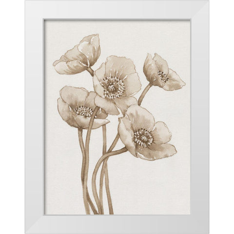 Poppies in Sepia II White Modern Wood Framed Art Print by OToole, Tim