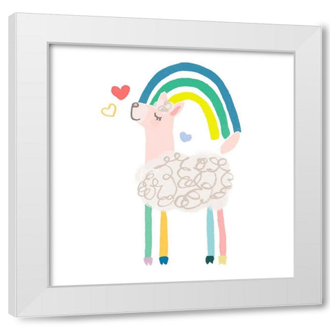 Rainbow Llama I White Modern Wood Framed Art Print by Vess, June Erica