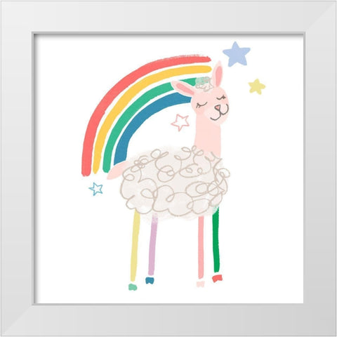 Rainbow Llama II White Modern Wood Framed Art Print by Vess, June Erica