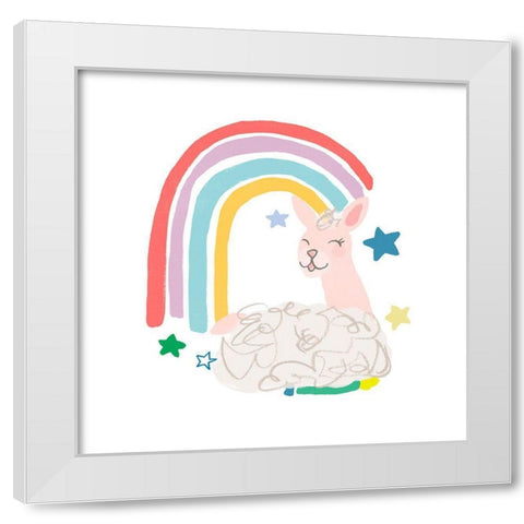 Rainbow Llama III White Modern Wood Framed Art Print by Vess, June Erica