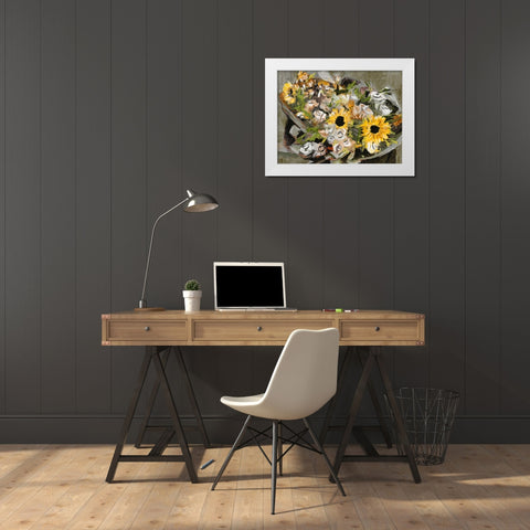 Sunflower Bouquet III White Modern Wood Framed Art Print by Wang, Melissa