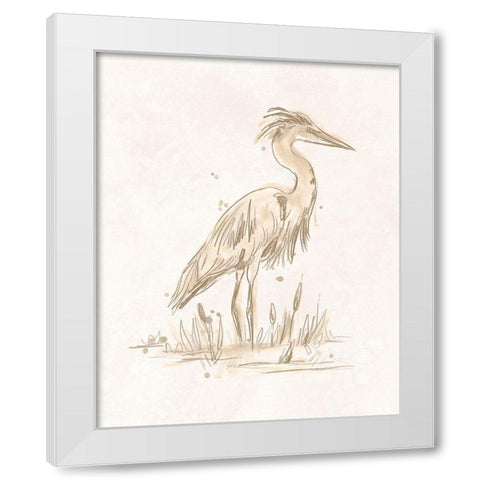 Sepia Heron IV White Modern Wood Framed Art Print by Vess, June Erica