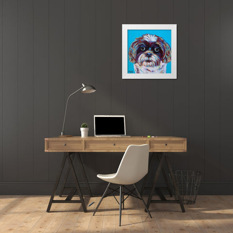 Shih Tzu on Blue White Modern Wood Framed Art Print by Vitaletti, Carolee