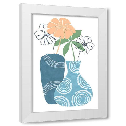 Blue Decorative Pots II White Modern Wood Framed Art Print by Kouta, Flora