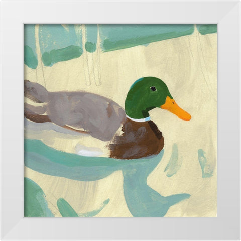 Bathing Mallard I White Modern Wood Framed Art Print by Green, Jacob