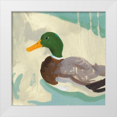 Bathing Mallard II White Modern Wood Framed Art Print by Green, Jacob