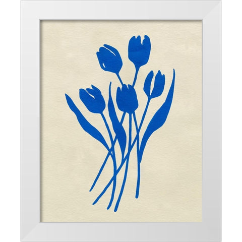 Blue Tulips IV White Modern Wood Framed Art Print by Caroline, Emma