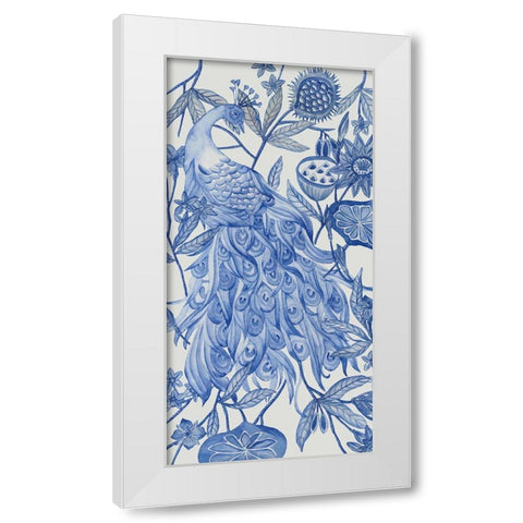 Peacock in Indigo I White Modern Wood Framed Art Print by Wang, Melissa