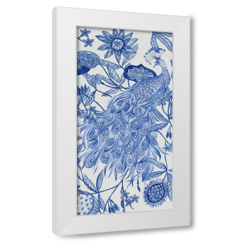 Peacock in Indigo II White Modern Wood Framed Art Print by Wang, Melissa