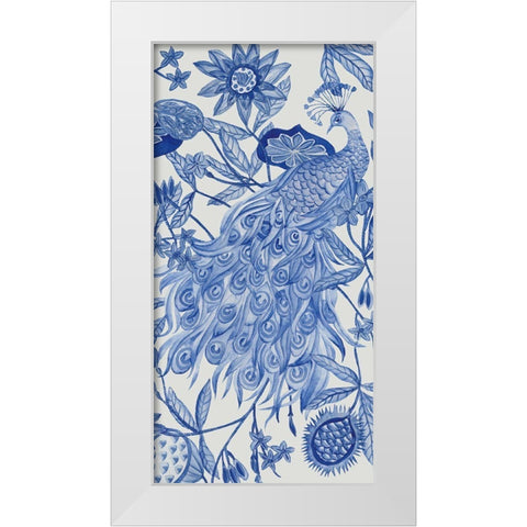 Peacock in Indigo II White Modern Wood Framed Art Print by Wang, Melissa