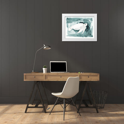 Sea Turtle Searching I White Modern Wood Framed Art Print by Green, Jacob