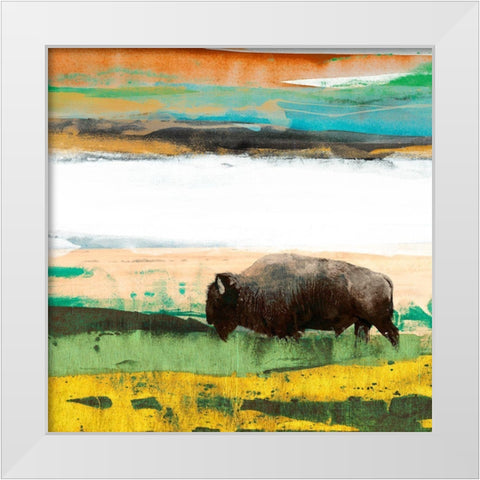 Bison Primary Decision White Modern Wood Framed Art Print by Jasper, Sisa