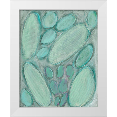 Blue Orbs I White Modern Wood Framed Art Print by Moore, Regina