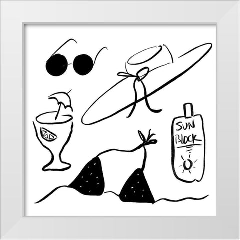 Beach Essentials I White Modern Wood Framed Art Print by Sizemore, Natalie