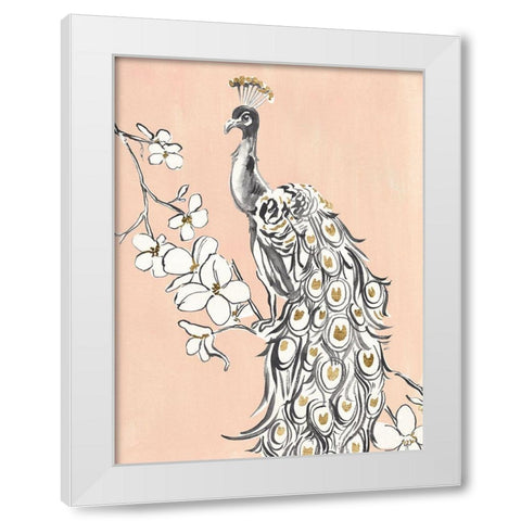 Peacock in Gold II White Modern Wood Framed Art Print by Warren, Annie