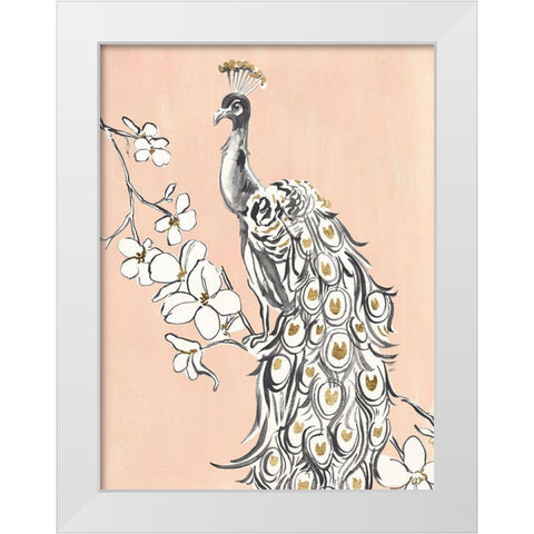 Peacock in Gold II White Modern Wood Framed Art Print by Warren, Annie