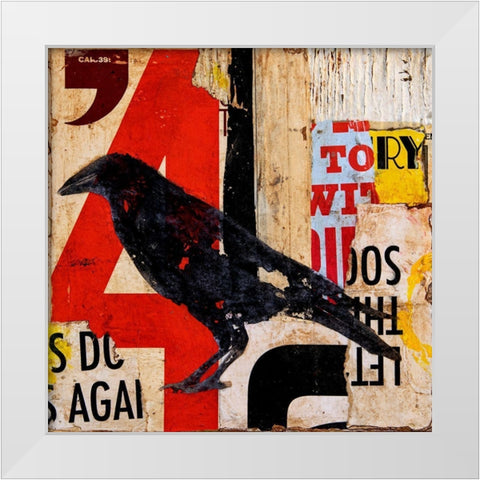 The Vintage Crow White Modern Wood Framed Art Print by Ashley, Erin
