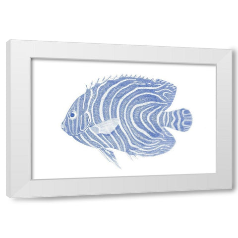 Blue And White Tropical Fish II White Modern Wood Framed Art Print by Vision Studio
