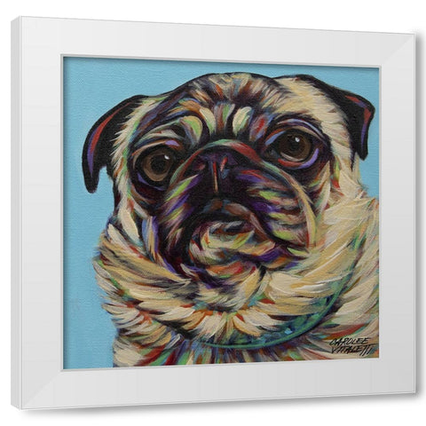 Blue Pug White Modern Wood Framed Art Print by Vitaletti, Carolee