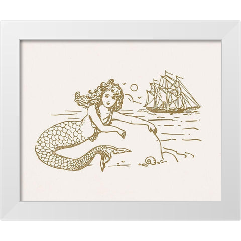 Sunning Mermaid I White Modern Wood Framed Art Print by Barnes, Victoria