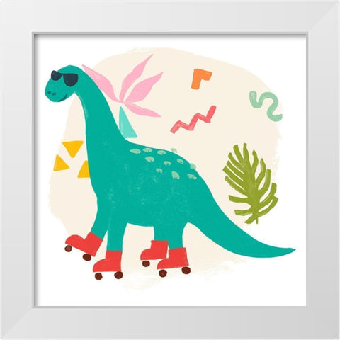 Rollin Dino I White Modern Wood Framed Art Print by Vess, June Erica