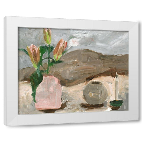 Vase of Pink Flowers V White Modern Wood Framed Art Print by Wang, Melissa