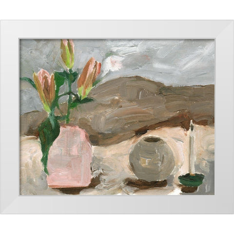 Vase of Pink Flowers V White Modern Wood Framed Art Print by Wang, Melissa