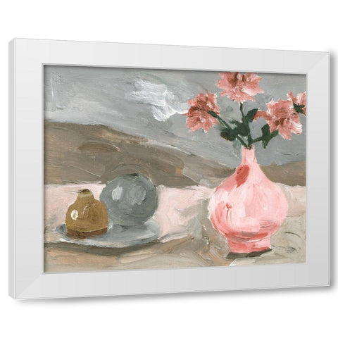 Vase of Pink Flowers VI White Modern Wood Framed Art Print by Wang, Melissa