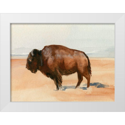 Grazing Bison I White Modern Wood Framed Art Print by Parker, Jennifer Paxton