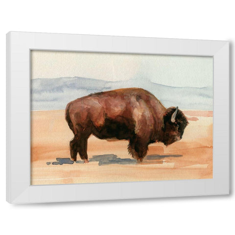 Grazing Bison II White Modern Wood Framed Art Print by Parker, Jennifer Paxton