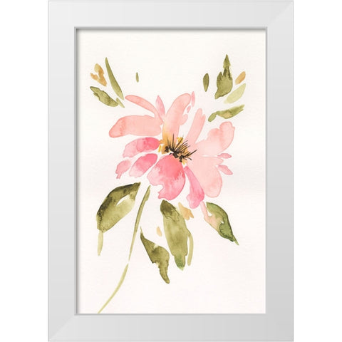 One Pink Bloom I White Modern Wood Framed Art Print by Moore, Regina