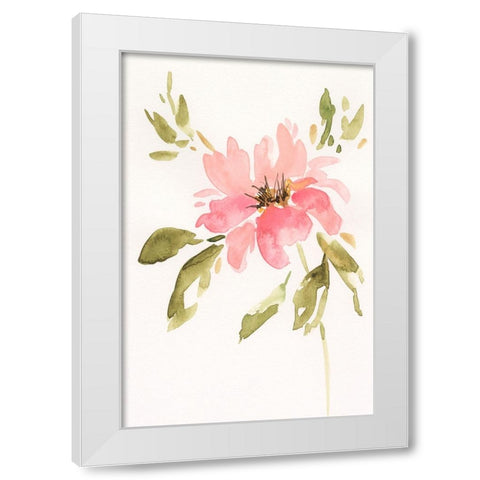 One Pink Bloom II White Modern Wood Framed Art Print by Moore, Regina