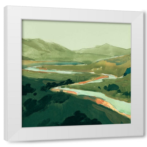 Winding Green River I White Modern Wood Framed Art Print by Green, Jacob