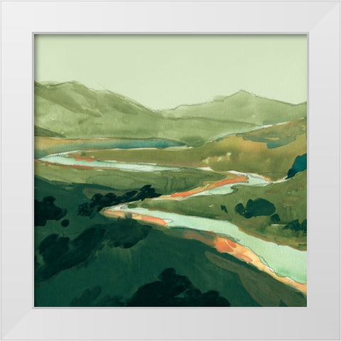 Winding Green River I White Modern Wood Framed Art Print by Green, Jacob