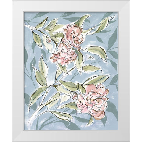 Faded Camellias I White Modern Wood Framed Art Print by Marr, Laura