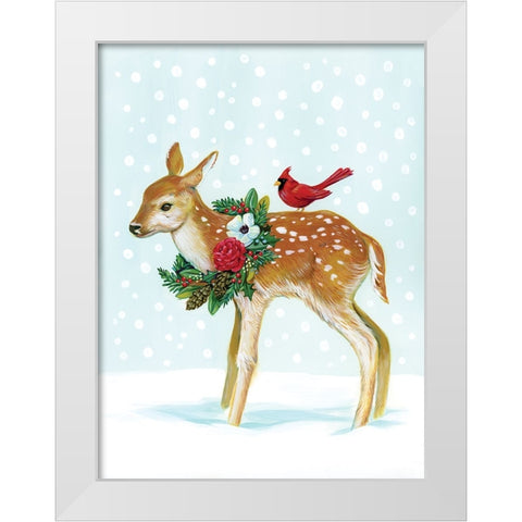 Winter Woodland Creatures with Cardinals II White Modern Wood Framed Art Print by Marr, Laura