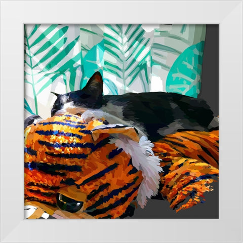 Sunning Kitties I White Modern Wood Framed Art Print by Kalina, Emily