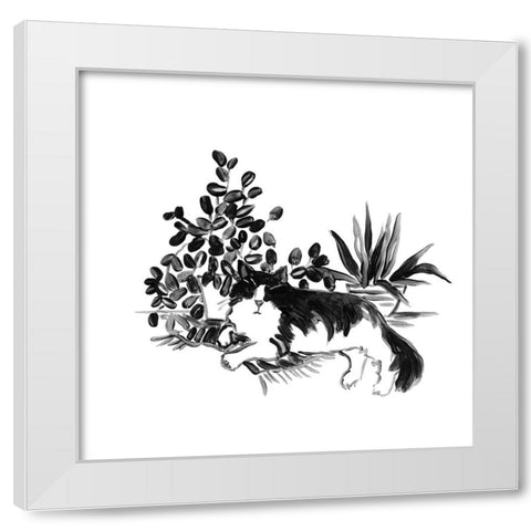 Purrfect House Plants IV White Modern Wood Framed Art Print by Vess, June Erica