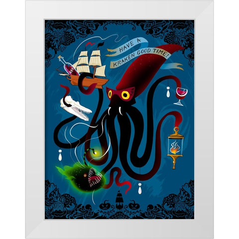 Spooky Cephalopod Chandeliers II White Modern Wood Framed Art Print by Marr, Laura
