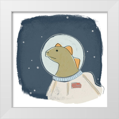 Space Dino III White Modern Wood Framed Art Print by Vess, June Erica