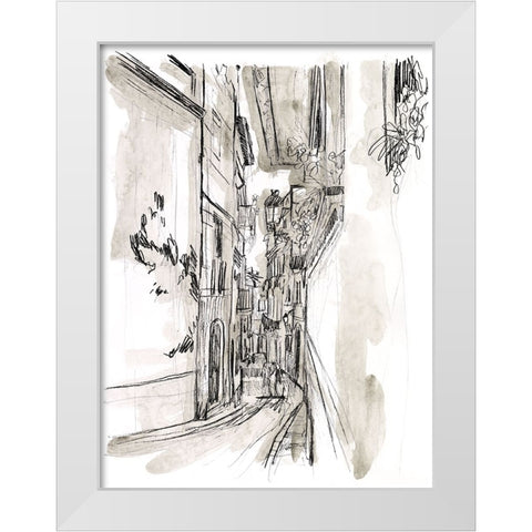 Europe Street Sketches I White Modern Wood Framed Art Print by Vess, June Erica