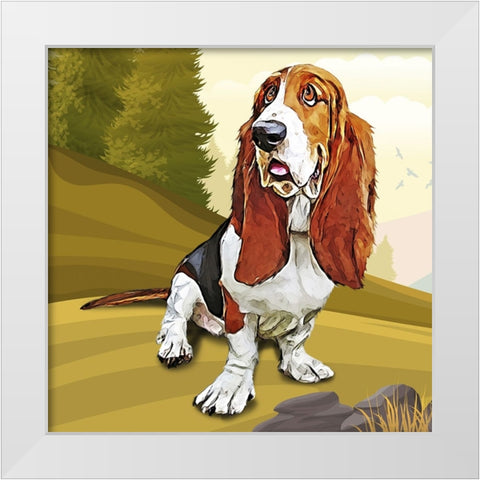 Bashful Basset White Modern Wood Framed Art Print by Curinga, Kim