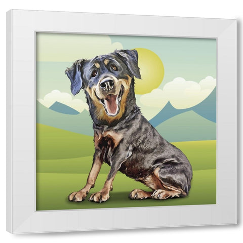 Happy Rottie White Modern Wood Framed Art Print by Curinga, Kim