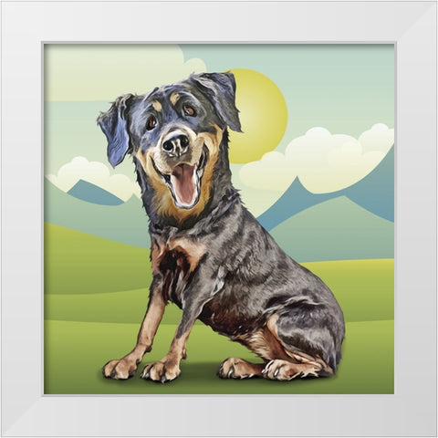 Happy Rottie White Modern Wood Framed Art Print by Curinga, Kim