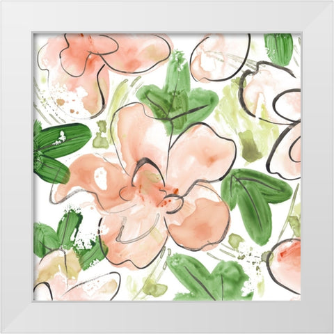 Peachy Flora II White Modern Wood Framed Art Print by Wang, Melissa