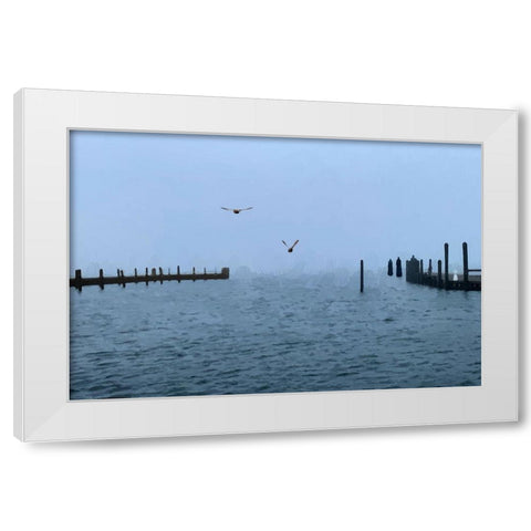 Pines Harbor Blue White Modern Wood Framed Art Print by Pica, Jeff