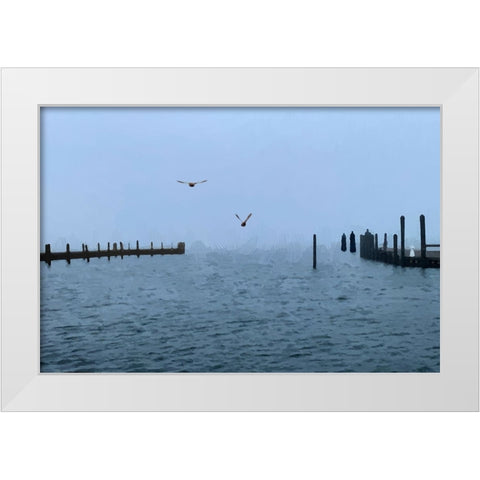 Pines Harbor Blue White Modern Wood Framed Art Print by Pica, Jeff