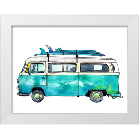 Blue Surf Van White Modern Wood Framed Art Print by McCreery, Paul
