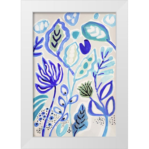 Leaves in Blue II White Modern Wood Framed Art Print by Fields, Karen