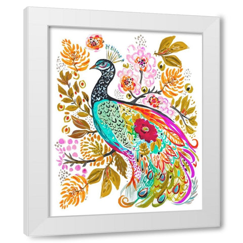 Sweet Peacock White Modern Wood Framed Art Print by Fields, Karen
